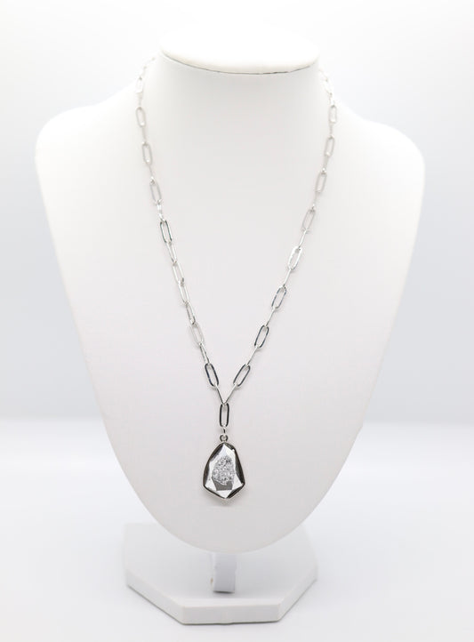 Silver Chain w/Clear Paved Pendant Necklace
