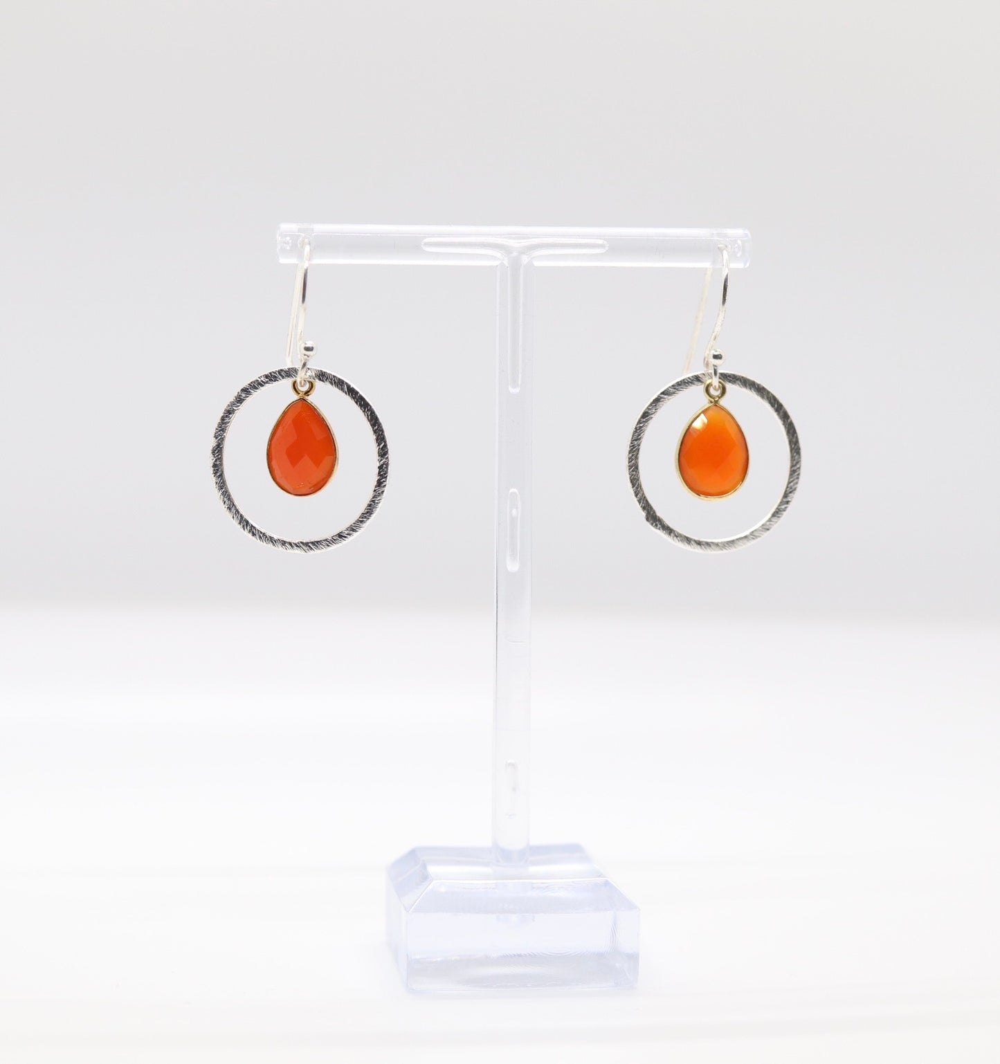 Silver Circle Red Drop Earrings