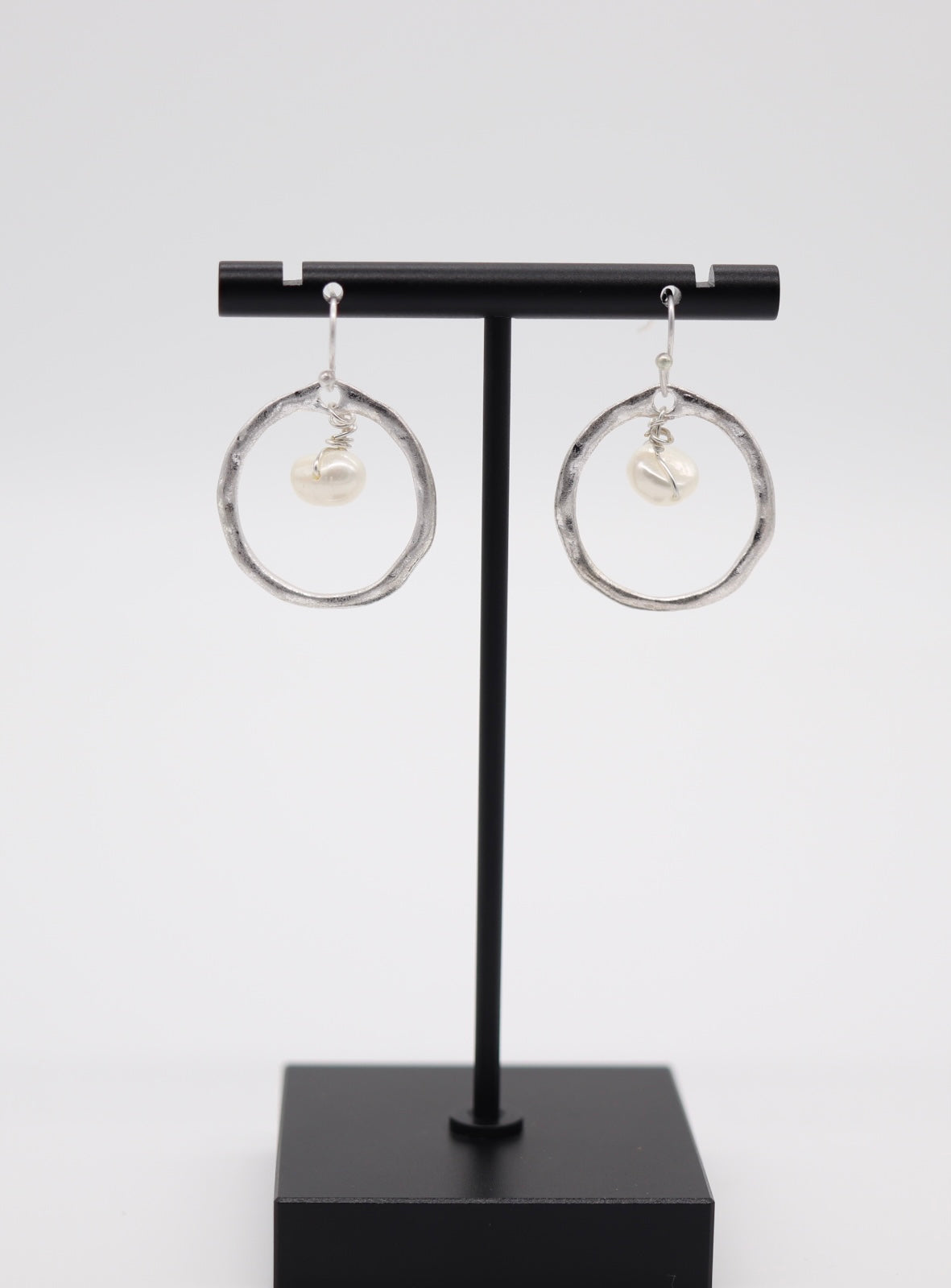 Silver Circle Center Drop Earrings