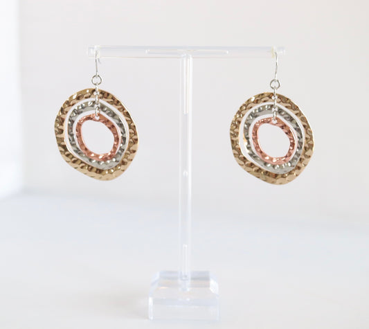 3 Ring Multi-colored Hammered Earring