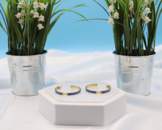 Light Blue Luxury Gold Hoop Earrings