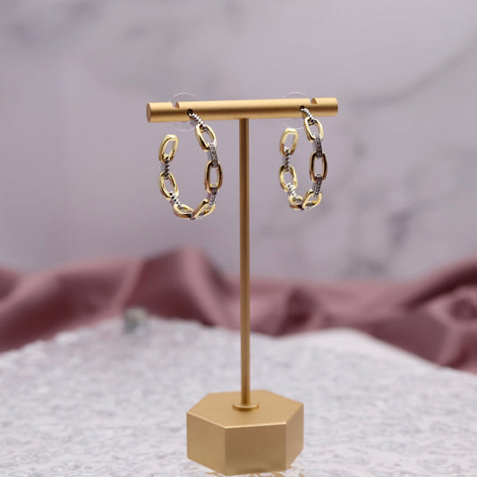 Gold Rope Chain With CZ Station Hoop Earrings