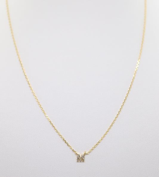 Gold Mini Pave Initial Necklace (M)