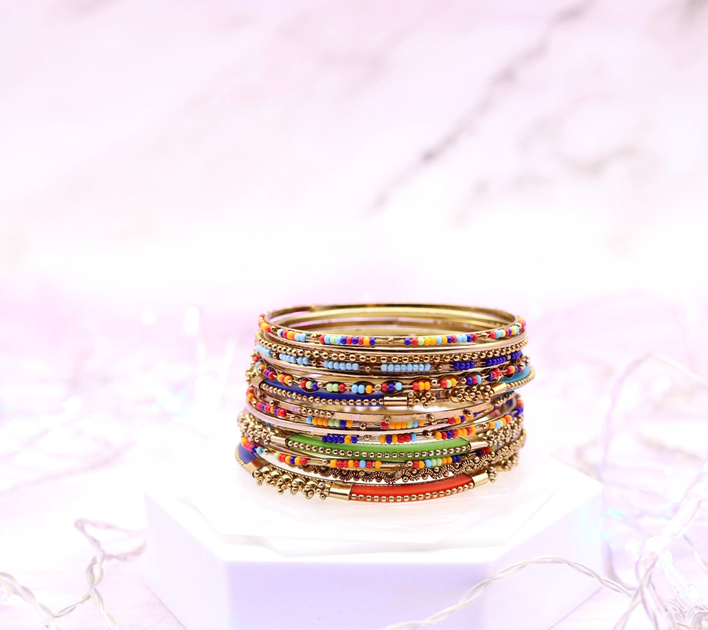 Multi 16 Row Bead Bangle Bracelet