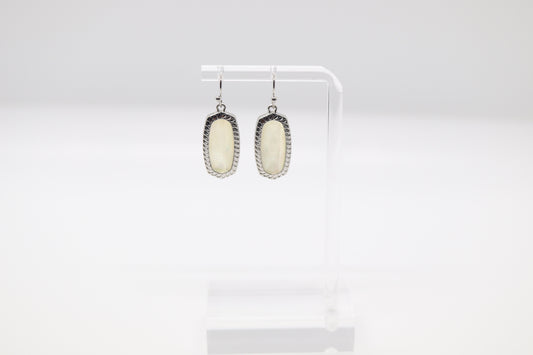 Silver & White Drop Earrings with Opal