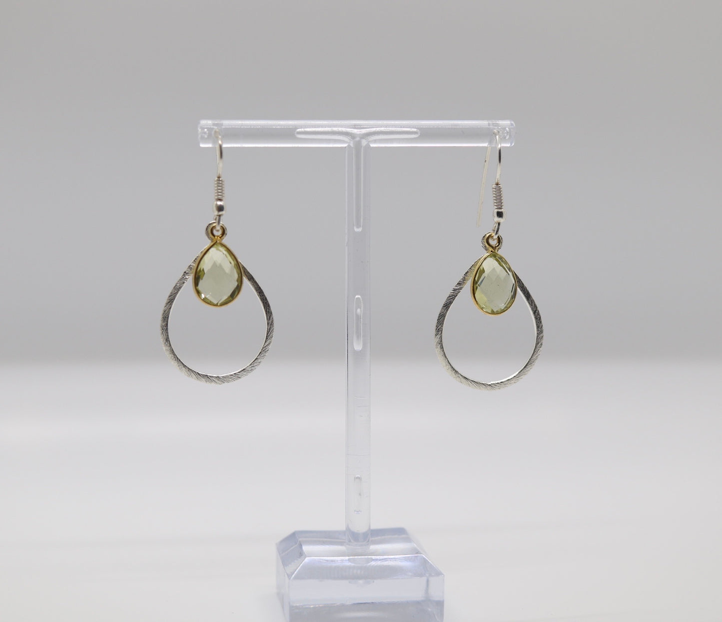 Silver Circle and Peridot Drop Earrings