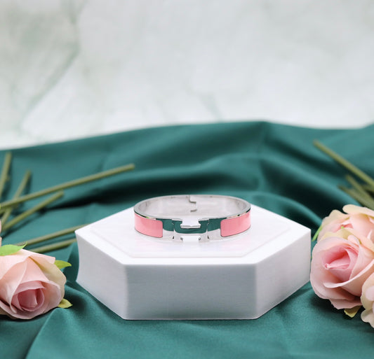 Medium Pink Luxury Silver Bangle Bracelet