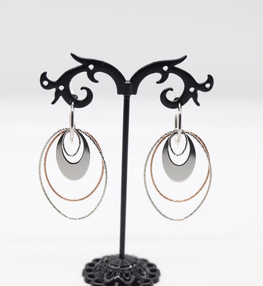 Rose Gold and Silver Multi-Circles Italian Dangle Earrings (Sterling Earrings)