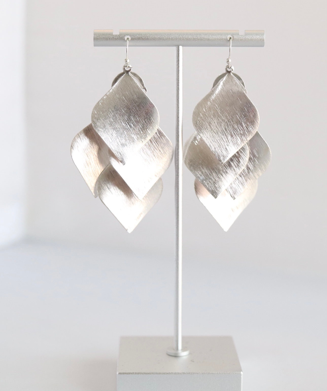 Silver Brushed 4 Wave Triangle Earring