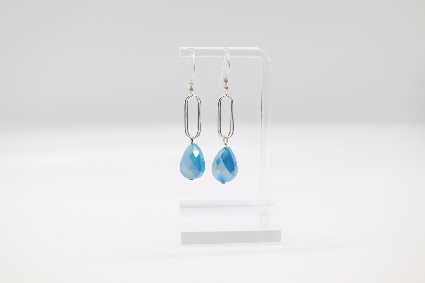 Paper Clip Blue Dangling Earrings