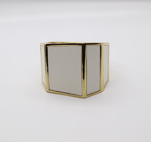 White With Gold Trim Hexagon Bracelet