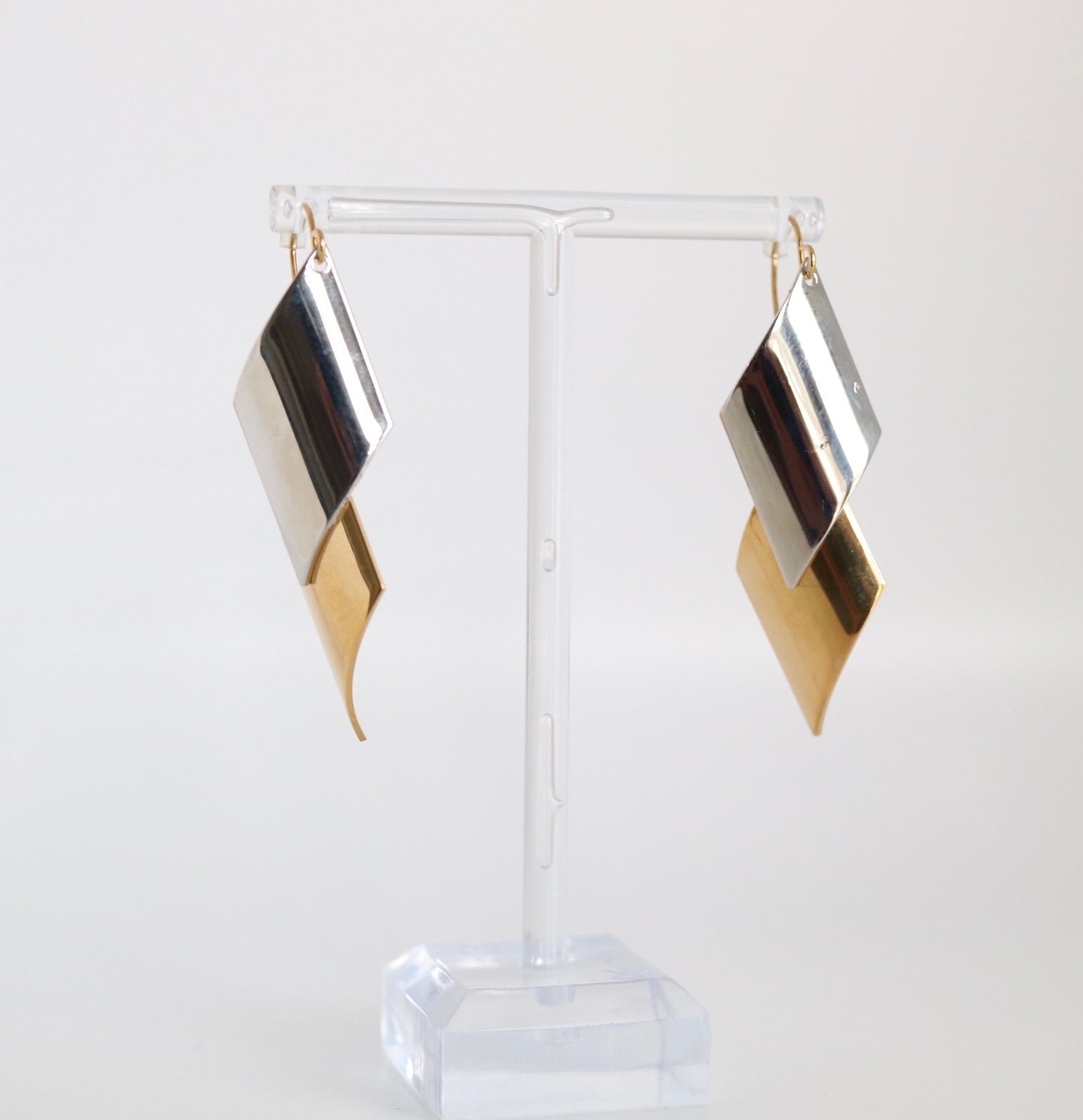 Silver Gold Layered Curved Earring