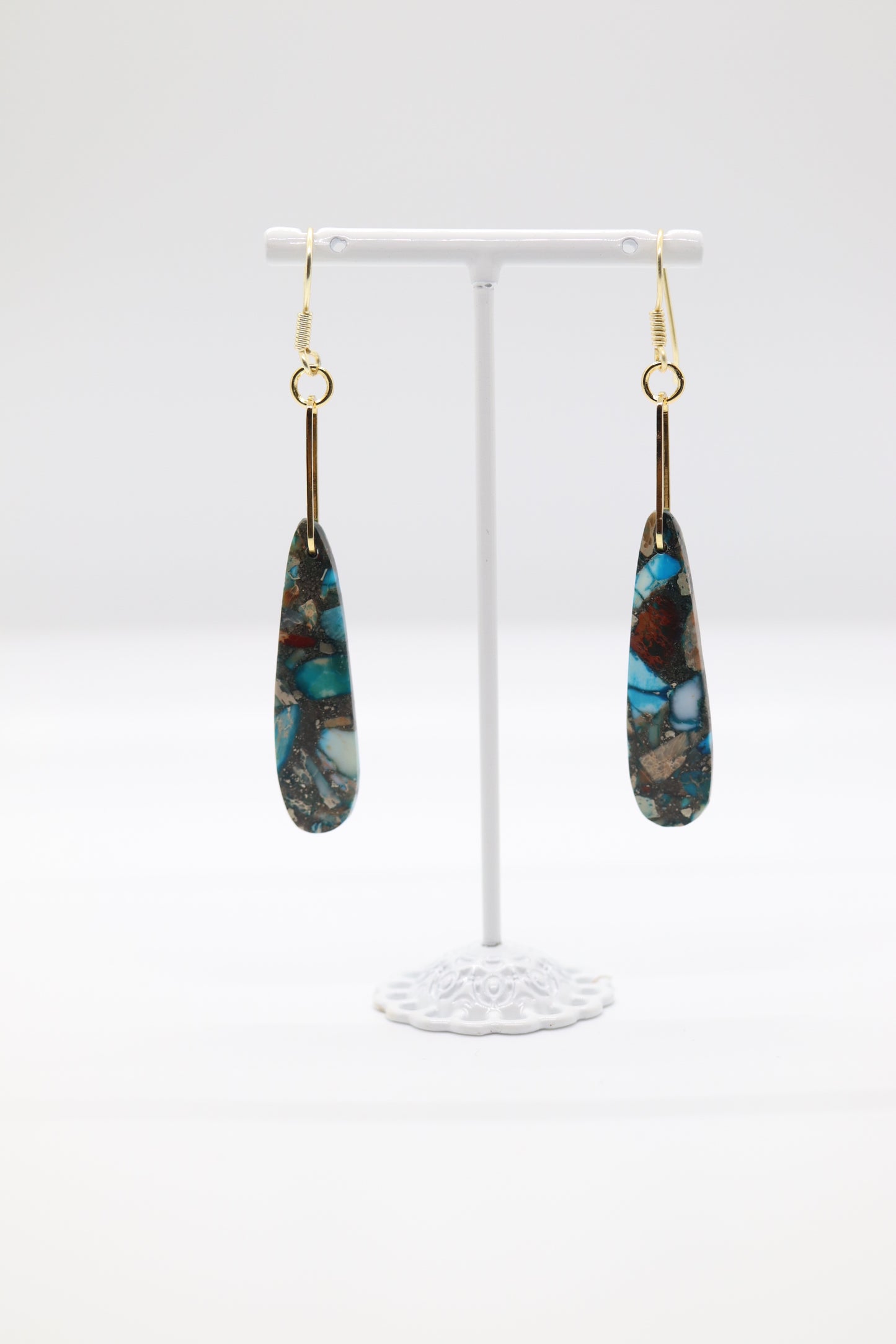 Variety Teardrop Geometric Natural Stone Blue Imperial Jasper Drop Paperclip Dangle Earrings