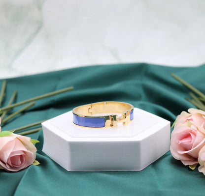 Navy Blue Luxury Gold H-Bangle Hinged Bracelet