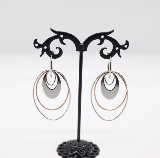 Silver and Copper Multi-Circles Italian Dangle Earrings (Sterling Earrings)