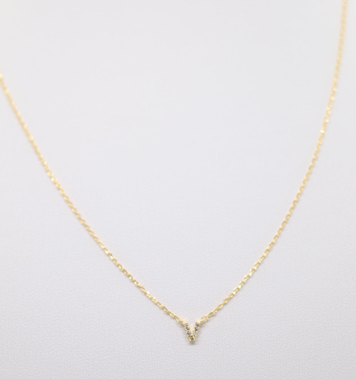 Gold Mini Pave Initial Necklace (V)