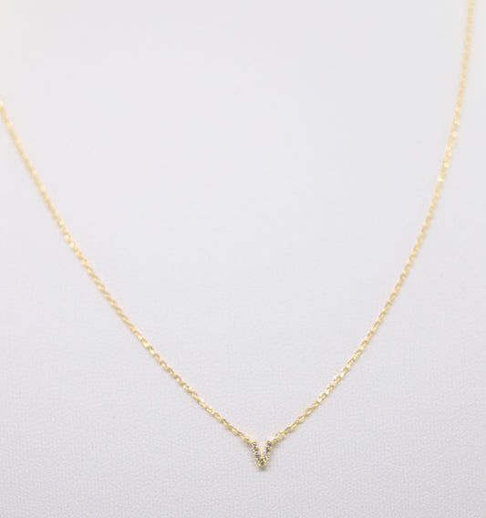 Gold Mini Pave Initial Necklace (V)