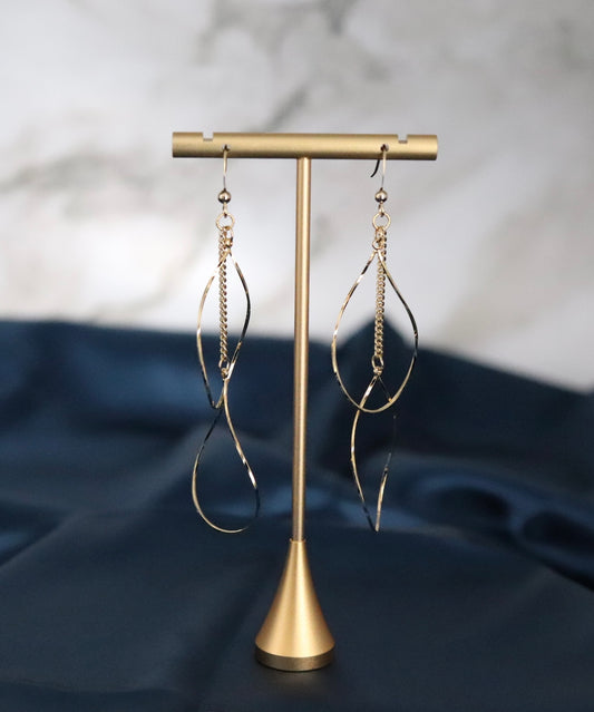 Gold Double Layered Twisted Loop Dangle Earrings