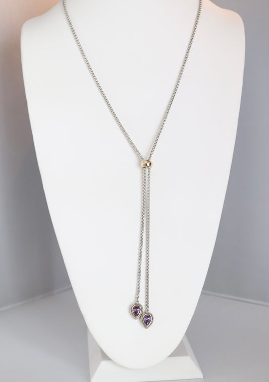 Silver Rope Necklace with Purple Heart Pendants