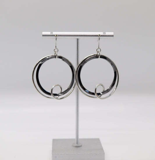 Silver and Black Hoop Earrings