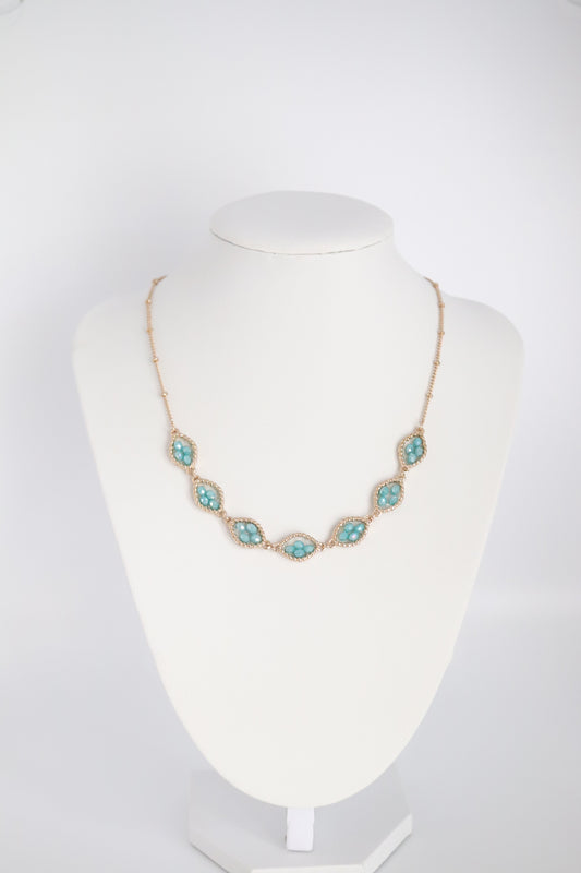 Gold Chain Blue Beaded Necklace