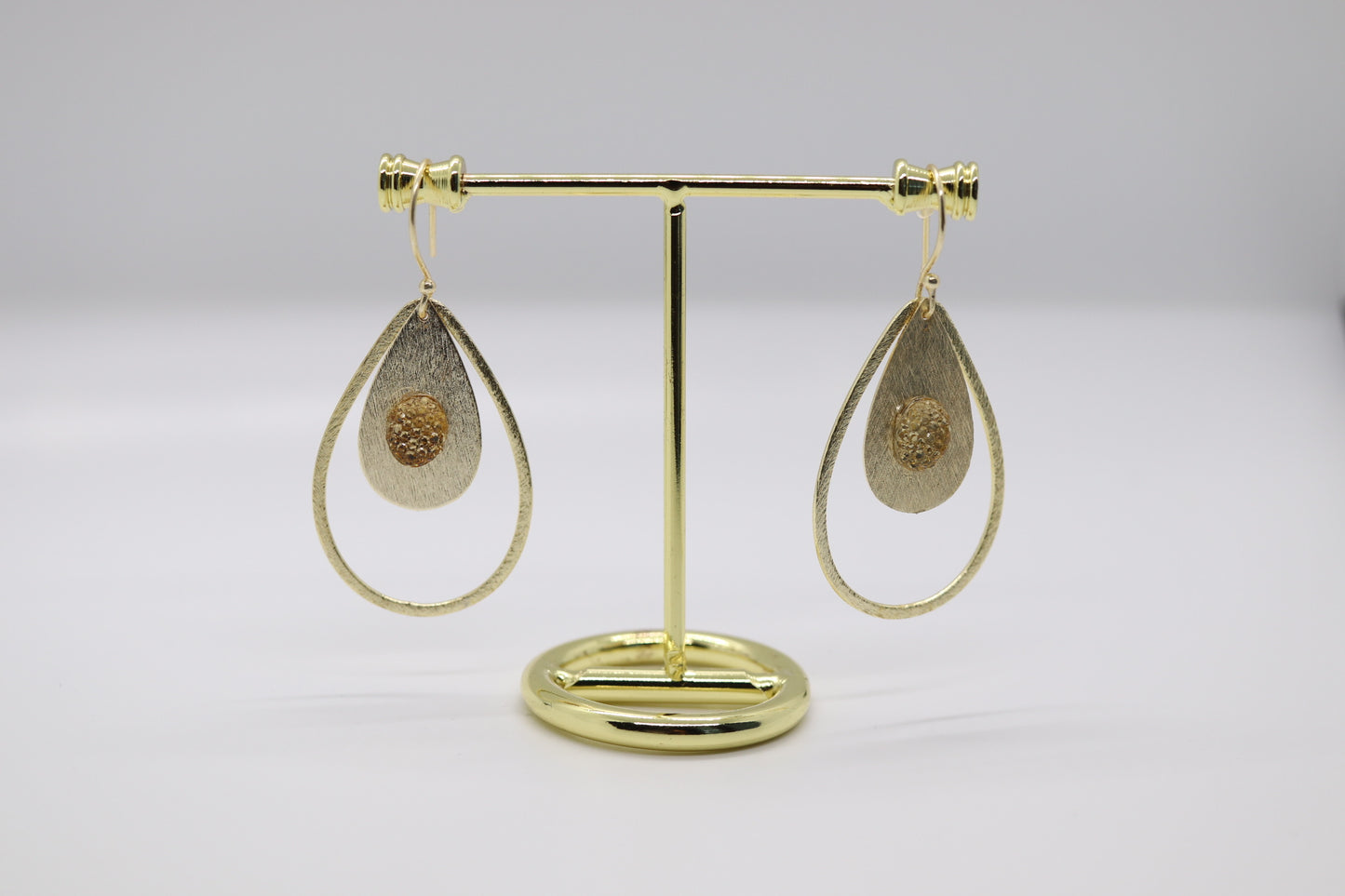 Gold Teardrop Earrings with Center Teardrop Centers