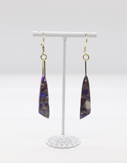 Variety Teardrop Geometric Natural Stone Amethyst and Blue Imperial Jasper Drop Paperclip Dangle Earrings