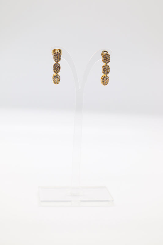 Small Drop Gold Earrings with Cluster CZ