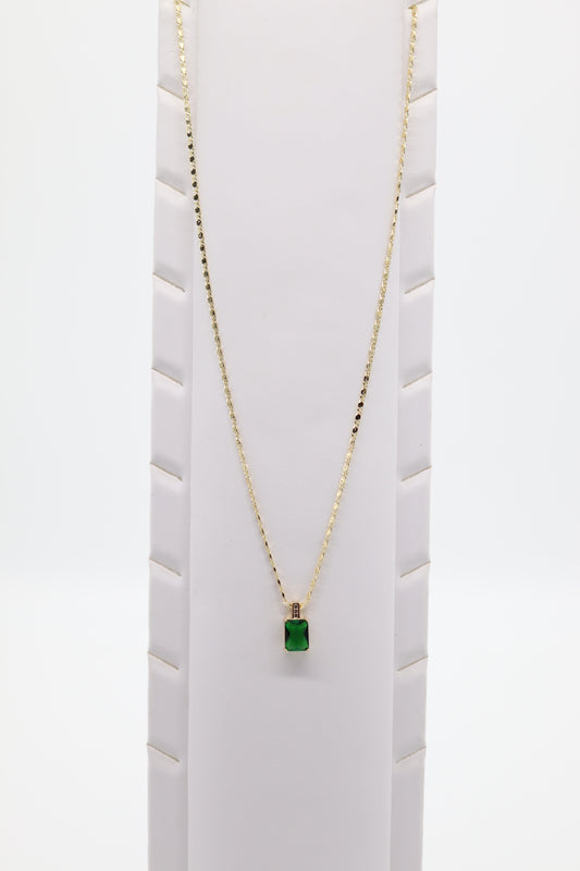 Emerald Zircon Gemstone Pendant Diamond Necklace