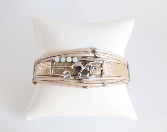 Gold Rhinestone Leather Magnetic Bracelet