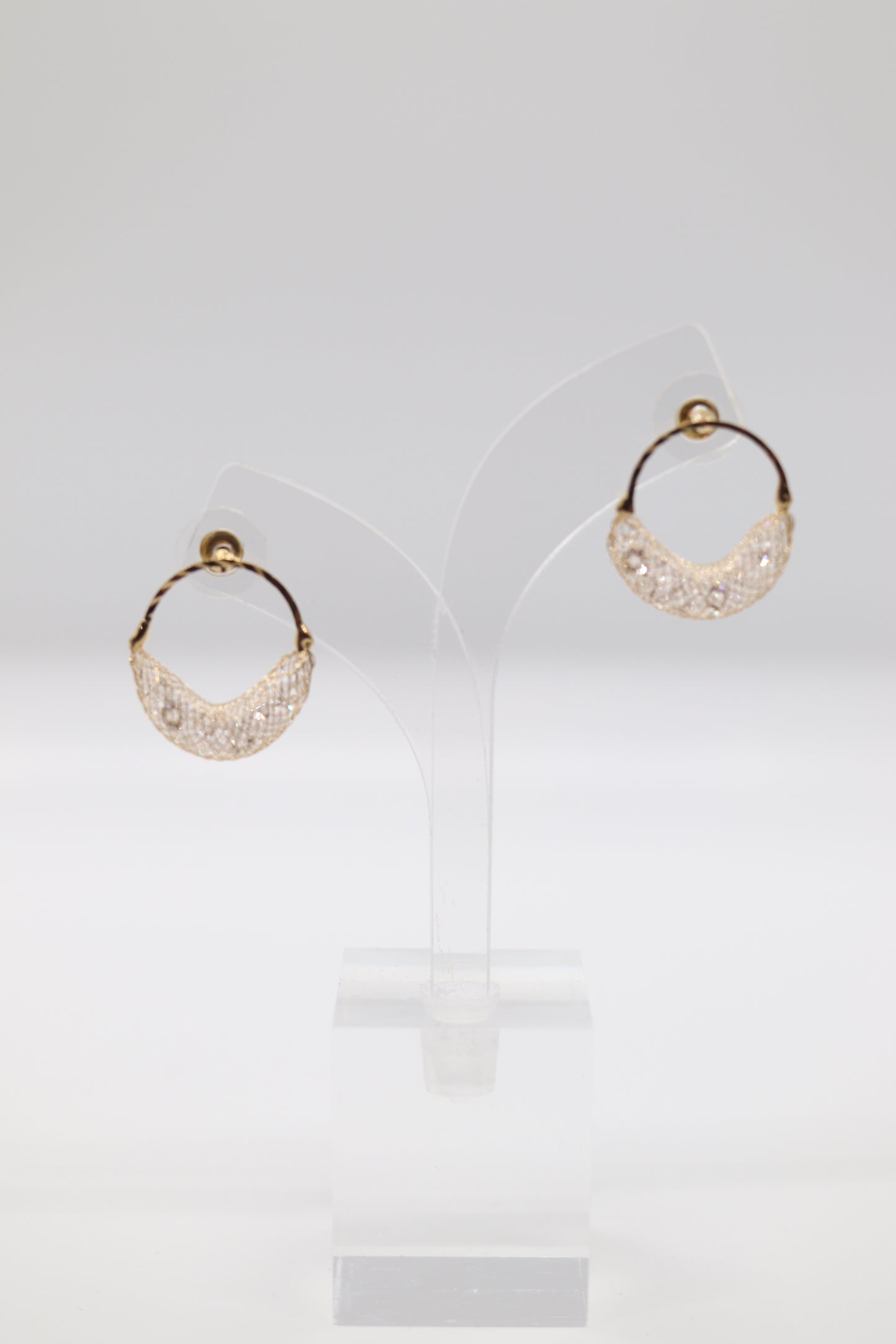 Gold Mesh Earrings with Austrian Crystals