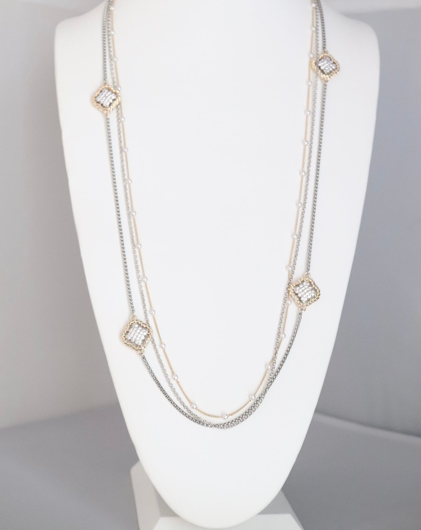 Long Multi Necklaces With CZ Paved Clover Pendants