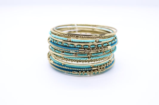 Gold Turquoise Bead Bracelet Set