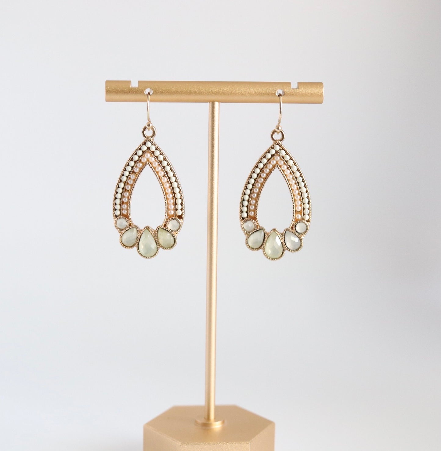 White Teardrop Earrings with Pearl Drops