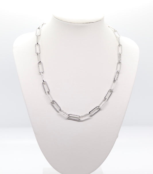 Beautiful Silver  and Textured Mini Paperclip Cable Chain Necklace
