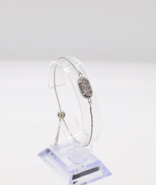 Silver Druzy Pendant Adjustable Bracelet