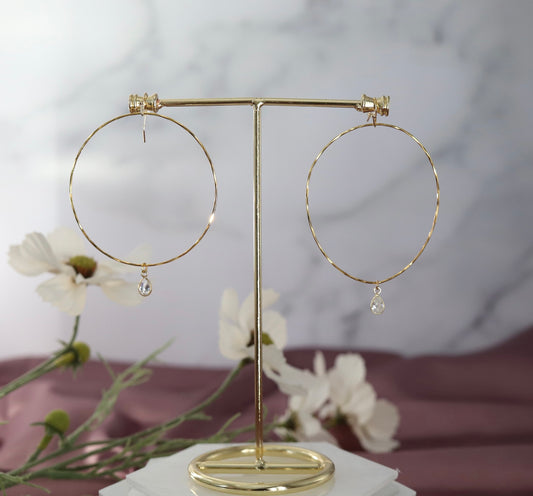 Gold Hoop With Dangling Crystal Clear Earrings