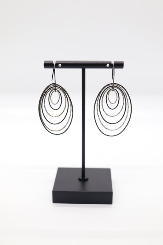 Silver and Black Multi-Circles Italian Dangle Earrings (Sterling Earrings)