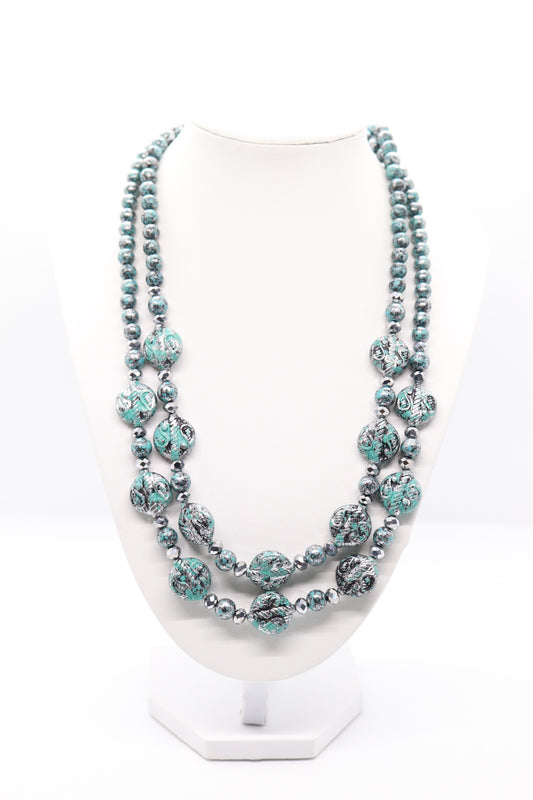 Patina Beads Double Layer Necklace Set