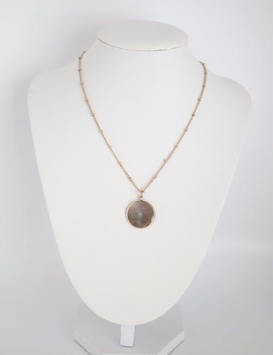 Gold Chain Black Shell Drop Necklace