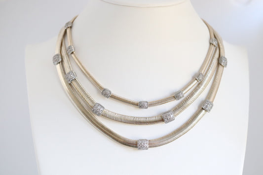 Gold Snake Layered Necklace With CZ Stations