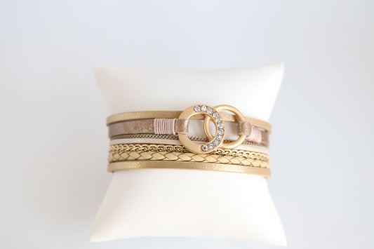 Gold Leather Magnetic Bracelet