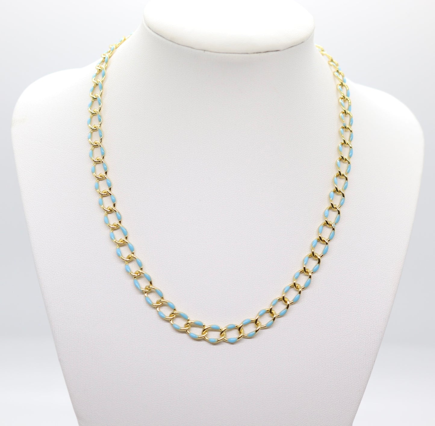 Light Blue And Gold Chain Link Necklace