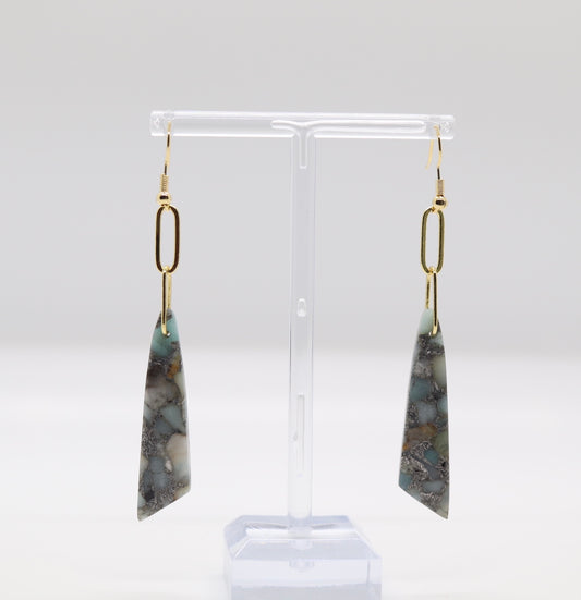 Variety Teardrop Geometric Natural Stone Blue Calcite Imperial Jasper Drop Paperclip Dangle Earrings