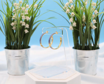 Light Blue Luxury Gold Hoop Earrings