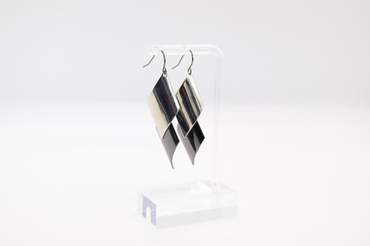 Silver and Black Curved Layered Earrings