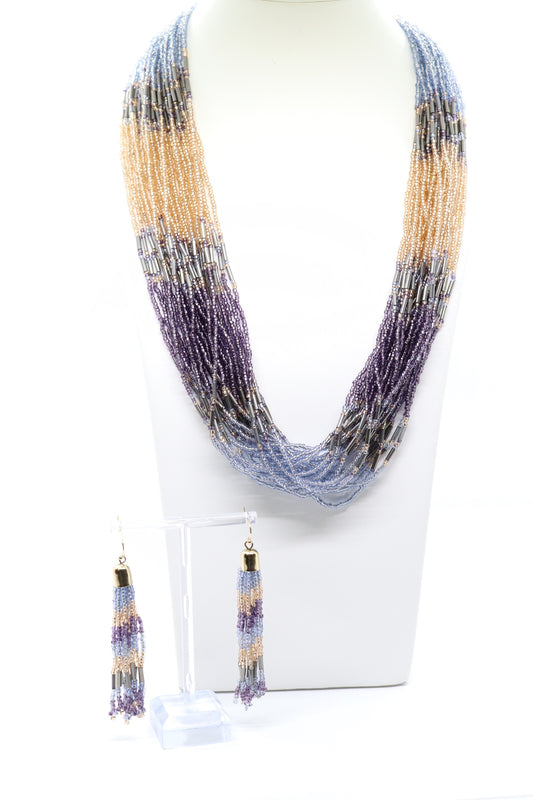 Long Multi Coir Seed Bead Necklace With Matching Earrings
