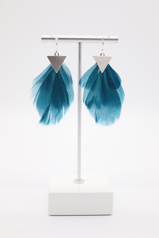 Silver Blue Feathers Earrings