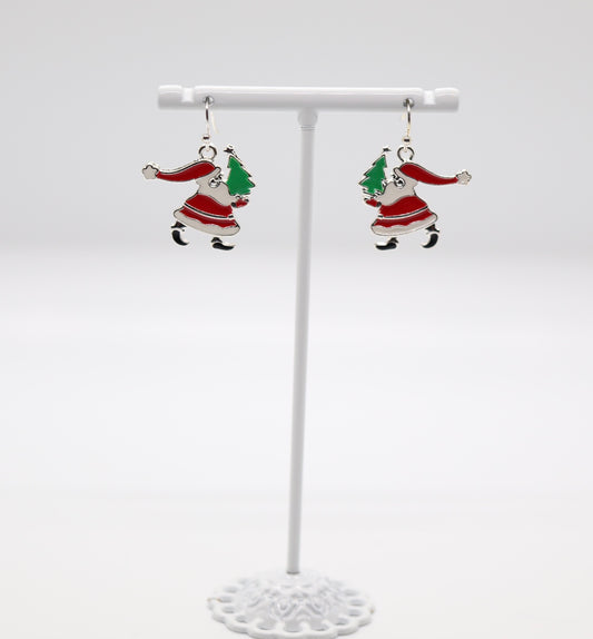 Silver Giving Tree Santa Earring