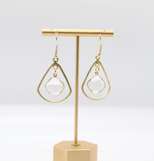 Gold Teardrop Earrings With Crystal Clear Stones